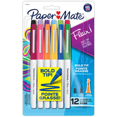 Flair Felt Tip Pens, Bold Tip (1.2 mm), Assorted Colors, 12 Count - A1 School Supplies