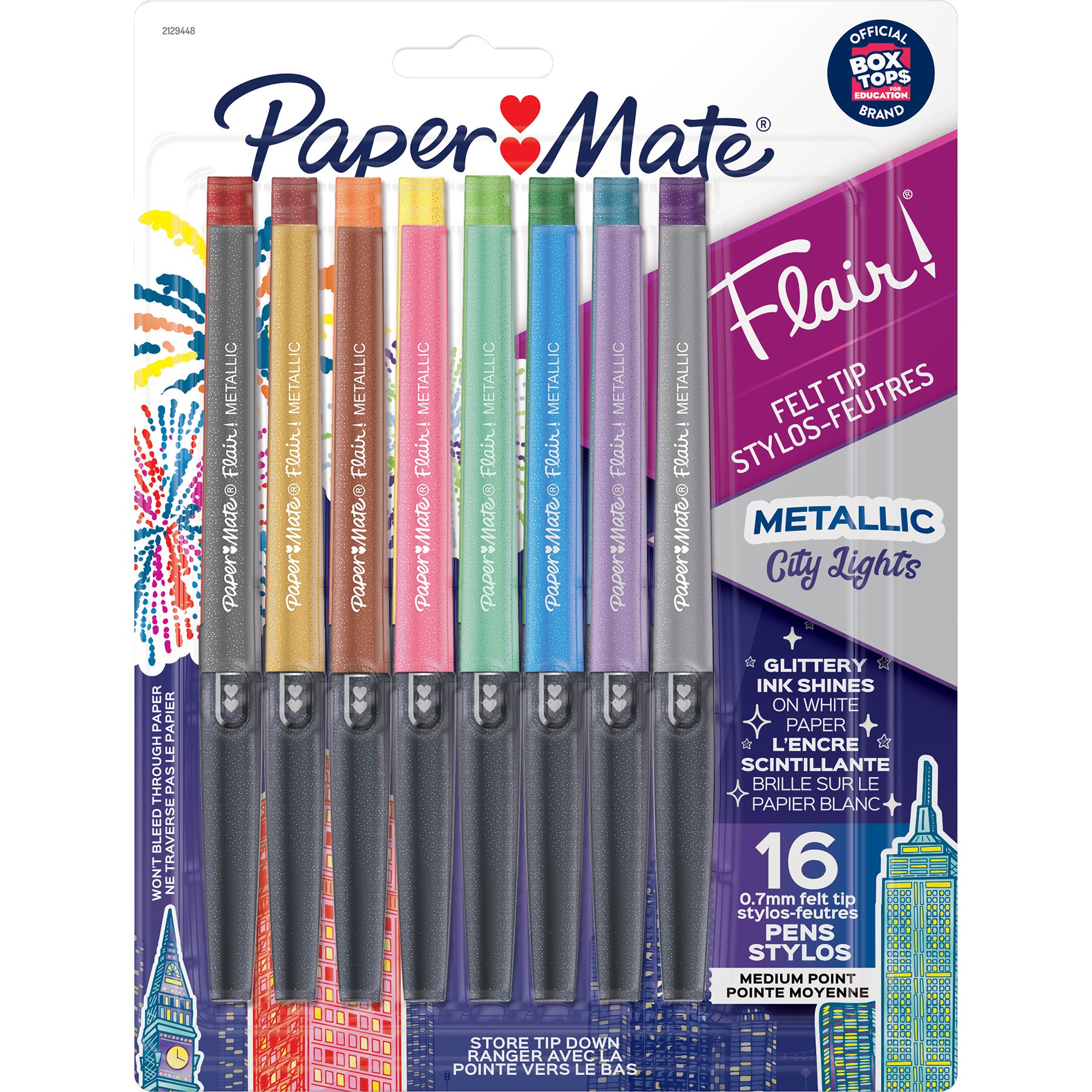 Flair Felt Tip Pens, Medium Point (0.7mm), Metallic City Lights, 16 Count - A1 School Supplies