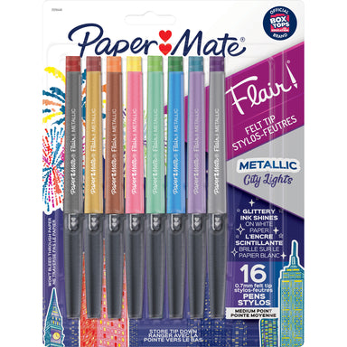 Flair Felt Tip Pens, Medium Point (0.7mm), Metallic City Lights, 16 Count - A1 School Supplies