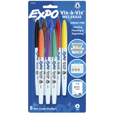 Vis-à-Vis Wet Erase Marker Set, 8 Colors, Fine Tip - A1 School Supplies