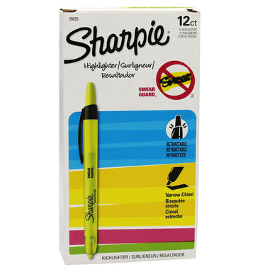 Retractable Highlighters, Yellow, Box of 12 - A1 School Supplies