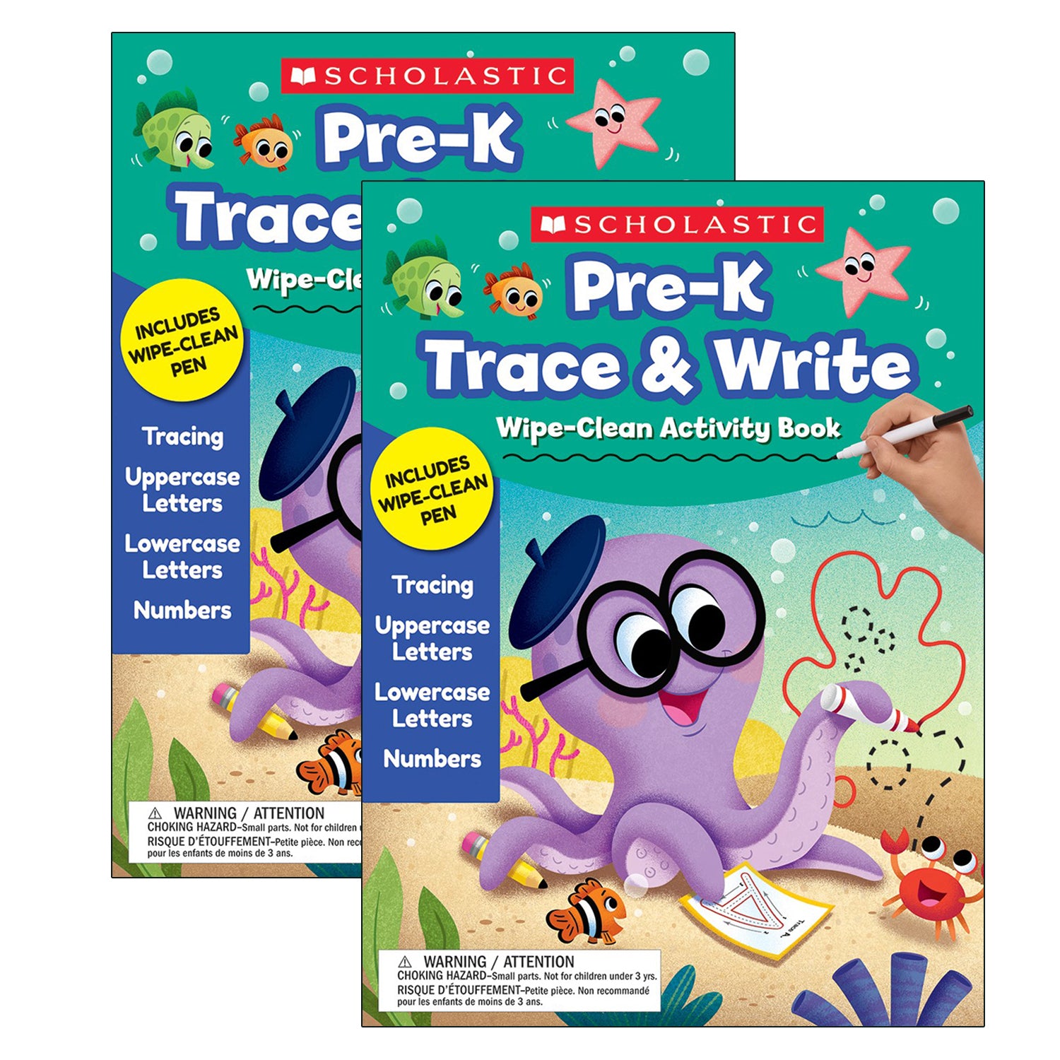 Pre-K Trace & Write Wipe-Clean Activity Book with Pen, Pack of 2 - A1 School Supplies