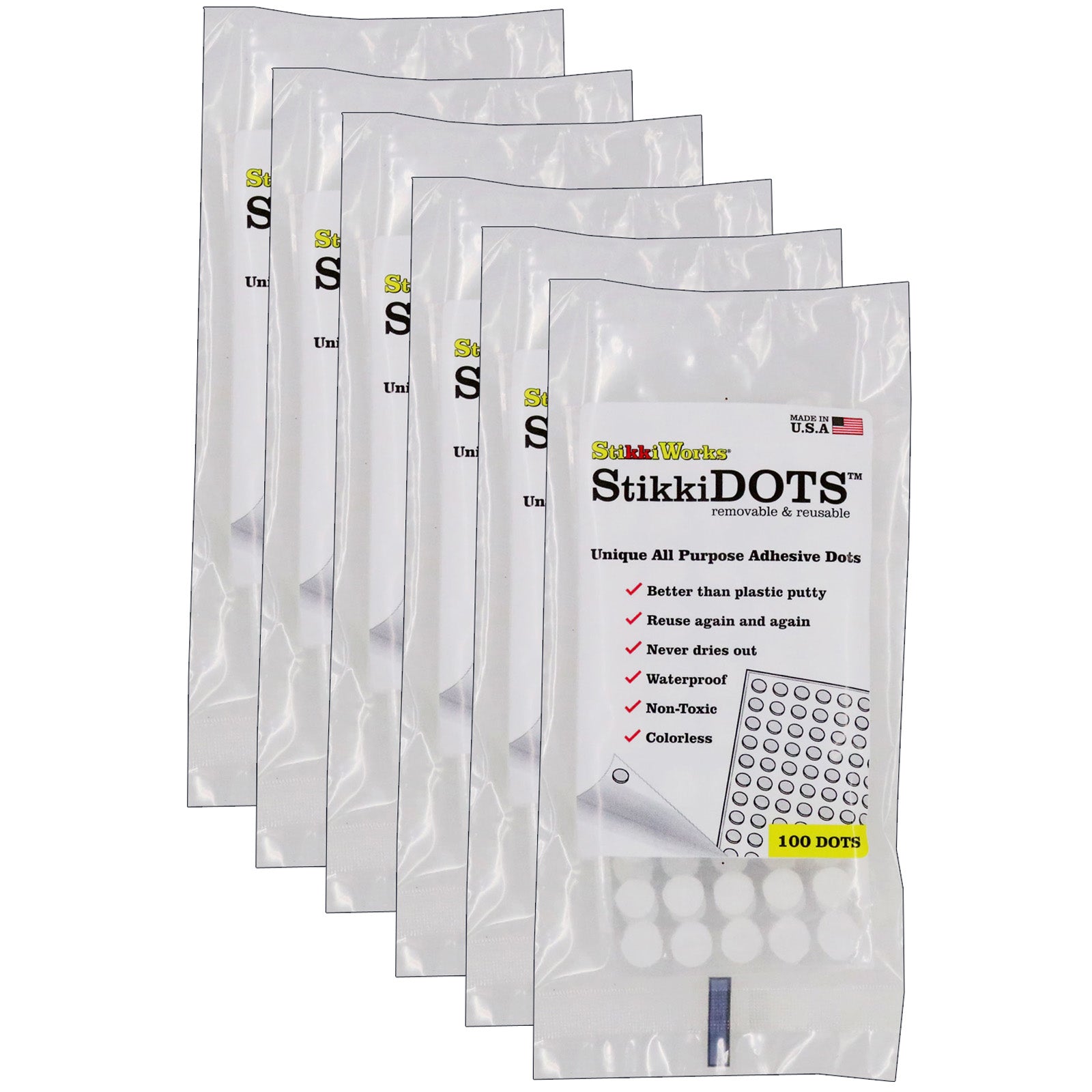 StikkiDOTS™, Adhesive Dots, 100 Per Pack, 6 Packs - A1 School Supplies