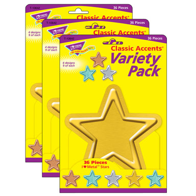 I ♥ Metal™ Stars Classic Accents® Variety Pack, 36 Per Pack, 3 Packs - A1 School Supplies