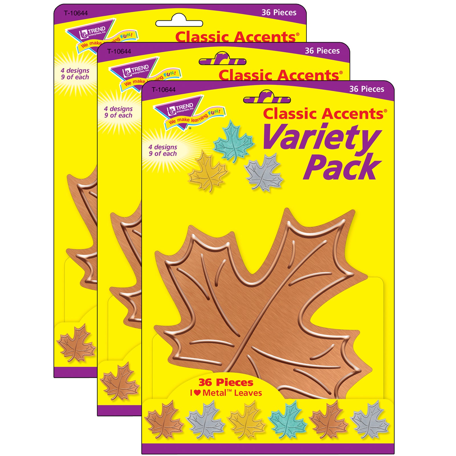 I ♥ Metal™ Leaves Classic Accents® Variety Pack, 36 Per Pack, 3 Packs - A1 School Supplies