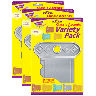 I ♥ Metal™ Keys Classic Accents® Variety Pack, 36 Per Pack, 3 Packs - A1 School Supplies