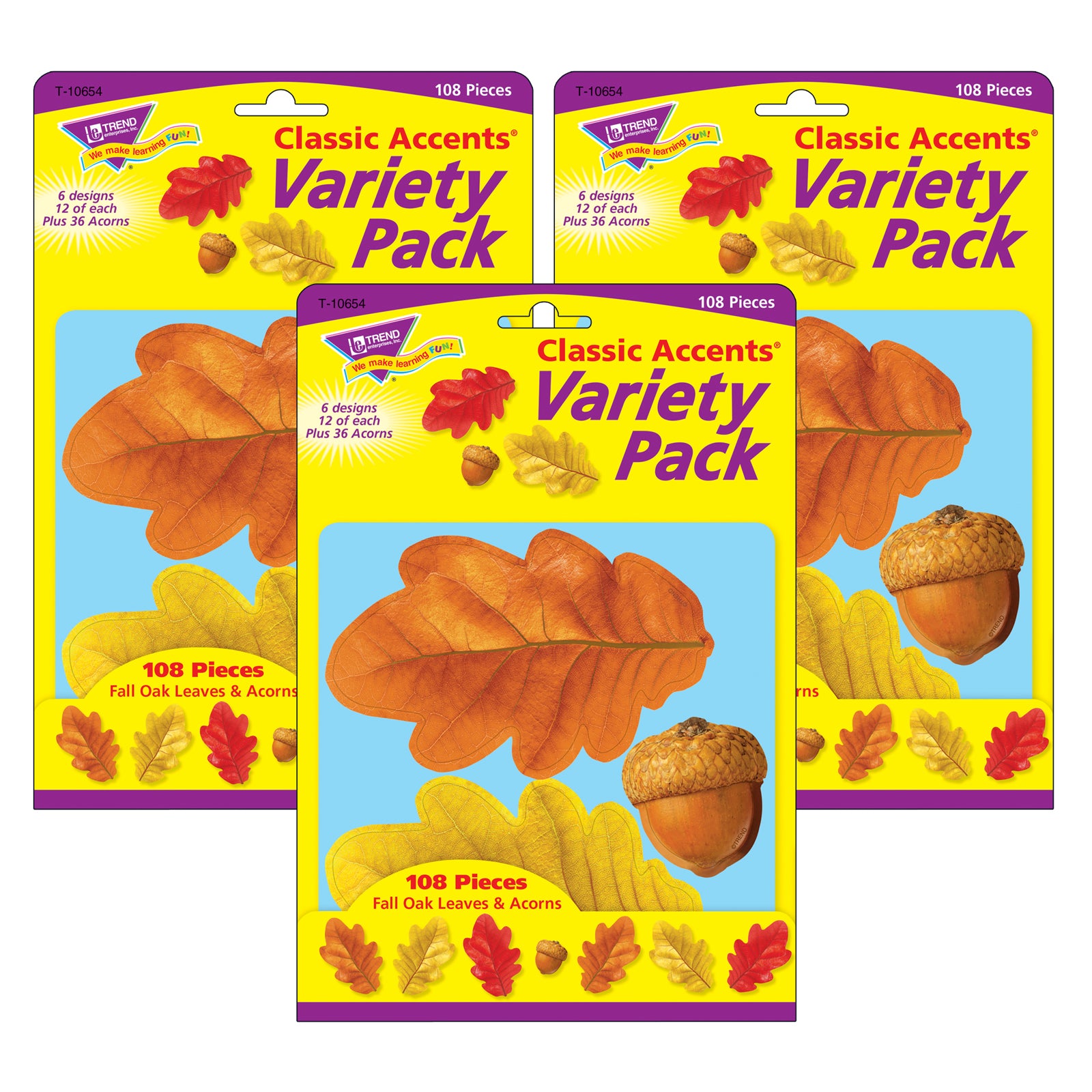 Fall Oak Leaves & Acorns Classic Accents® Variety Pack, 108 Per Pack, 3 Packs - A1 School Supplies