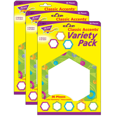 Color Harmony™ Hexa-swirls Classic Accents® Variety Pack, 36 Per Pack, 3 Packs - A1 School Supplies