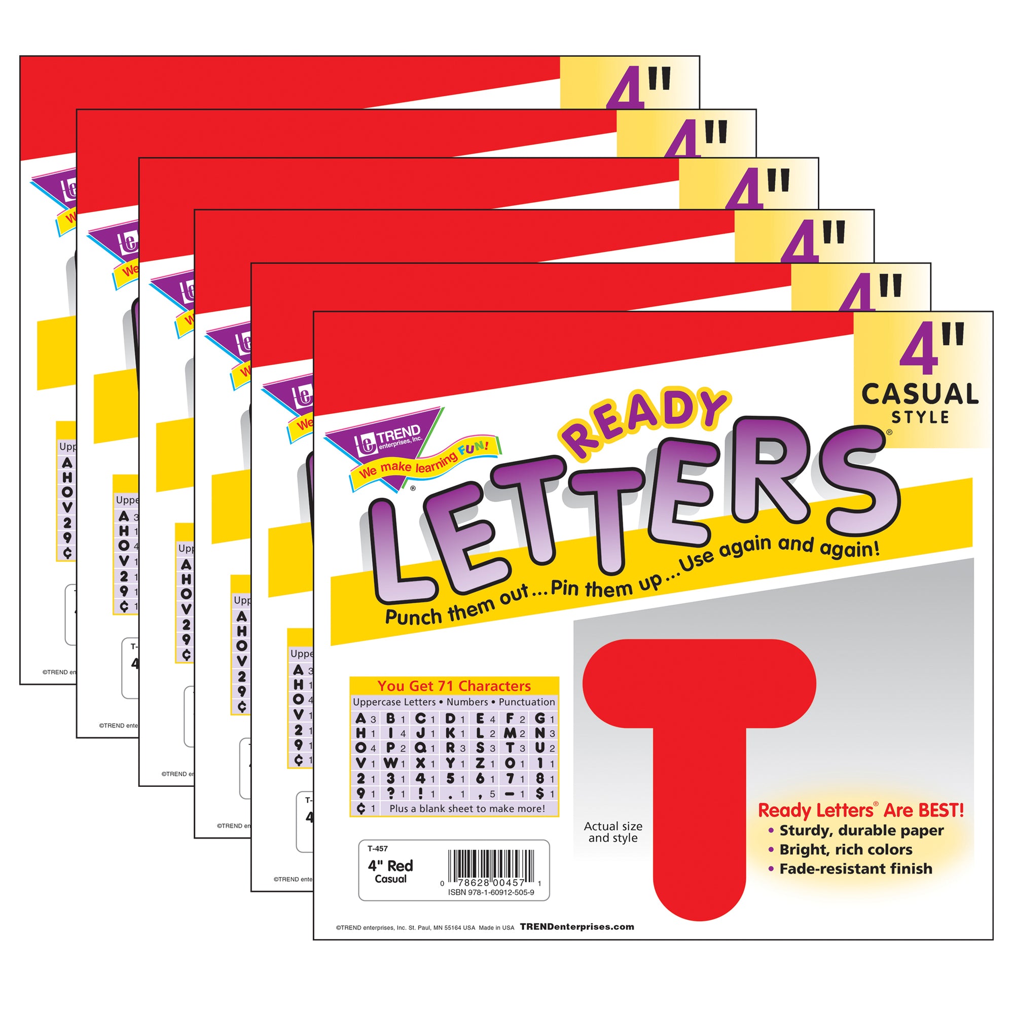 Red 4" Casual Uppercase Ready Letters®, 6 Packs