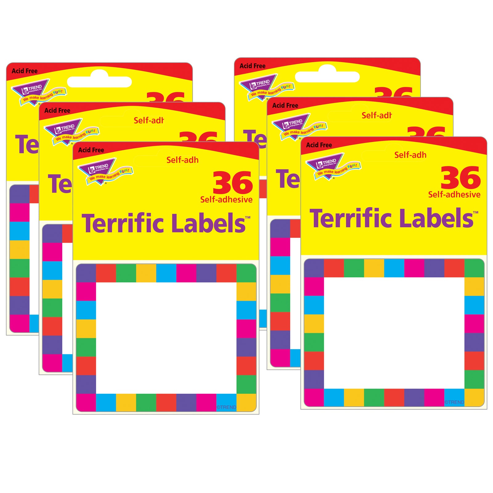 Rainbow Plaid Terrific Labels™, 36 Per Pack, 6 Packs