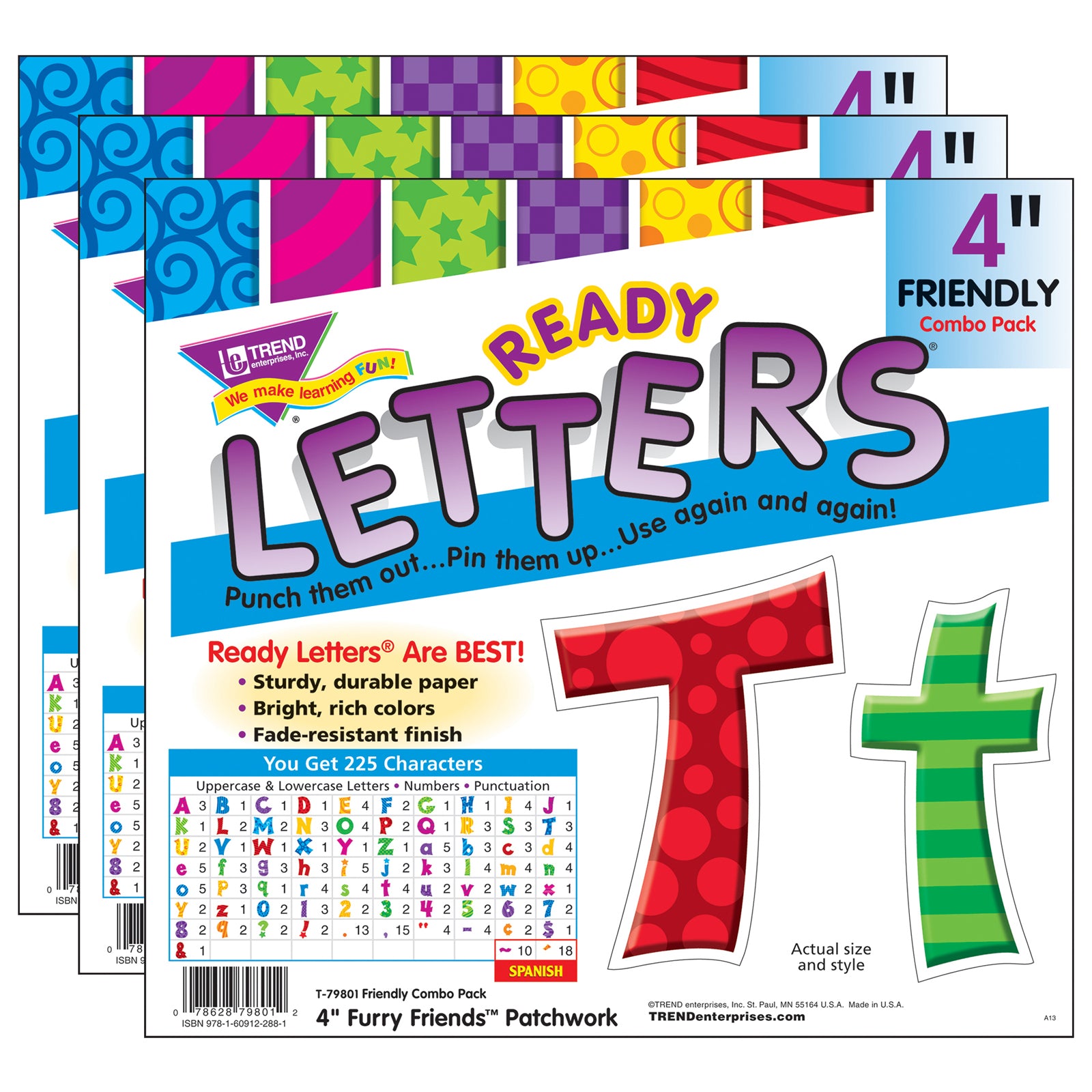 Patchwork FF 4" Friendly Combo Ready Letters®, 3 Packs