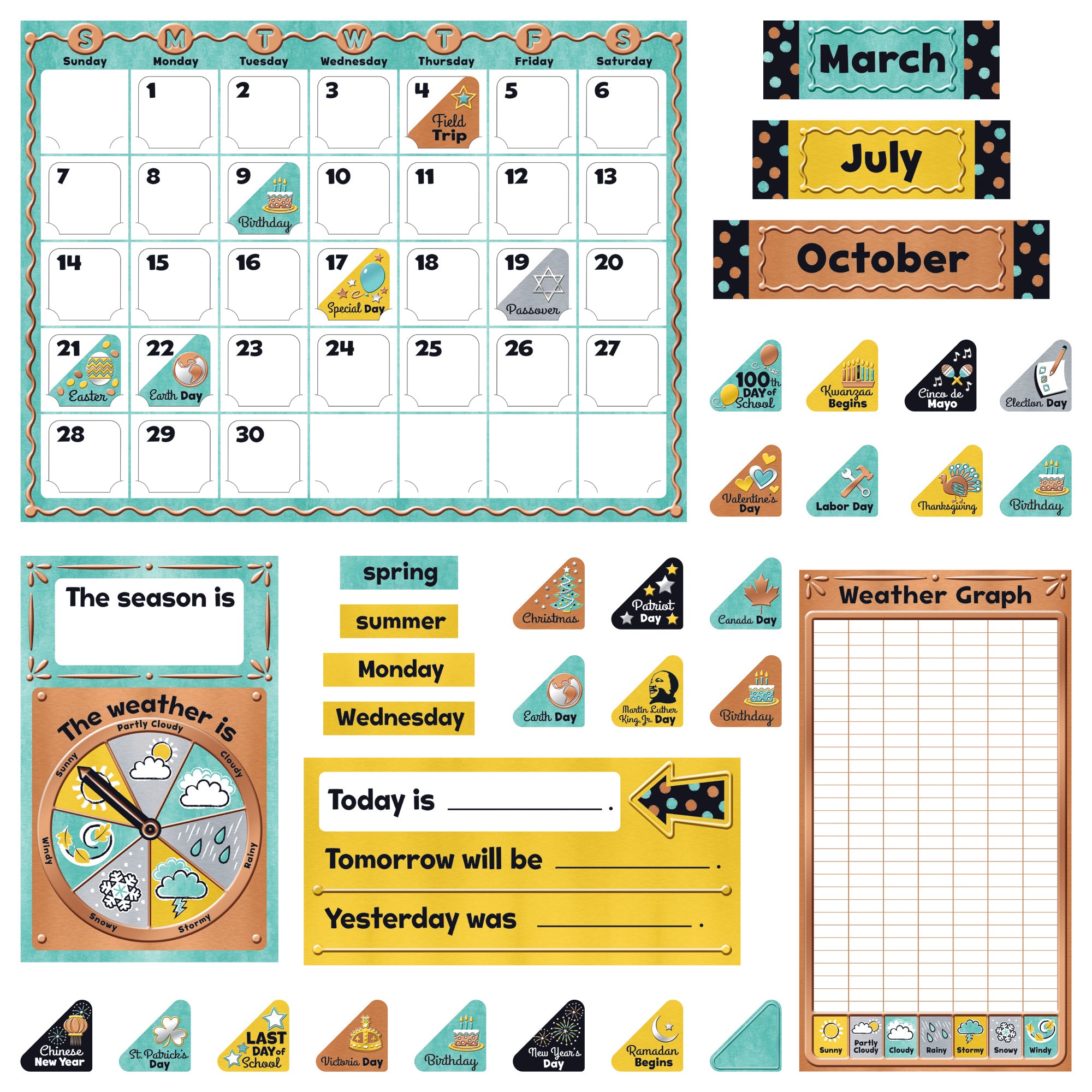 I ♥ Metal Calendar Bulletin Board Set