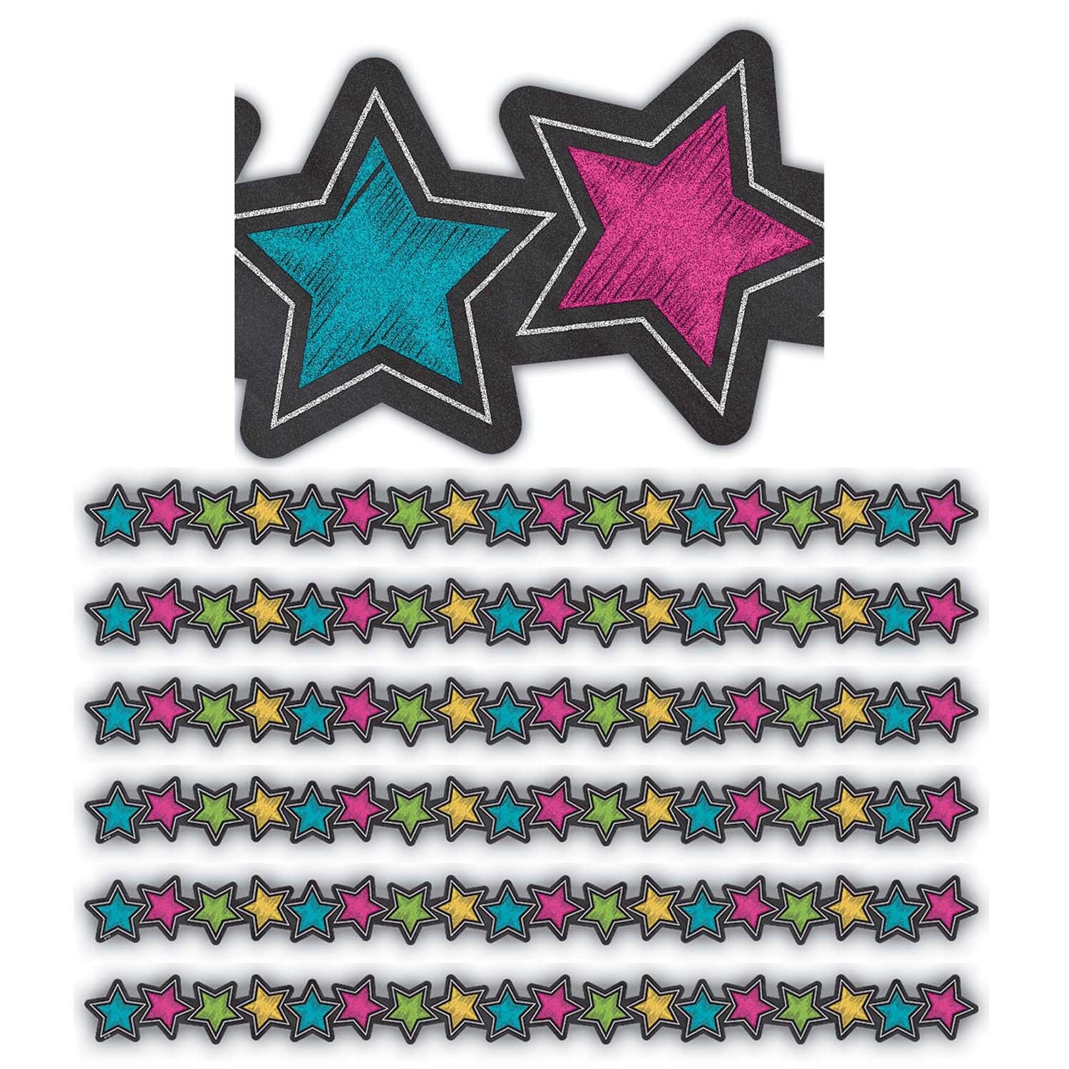 Chalkboard Brights Stars Die-Cut Border Trim, 35 Feet Per Pack, 6 Packs