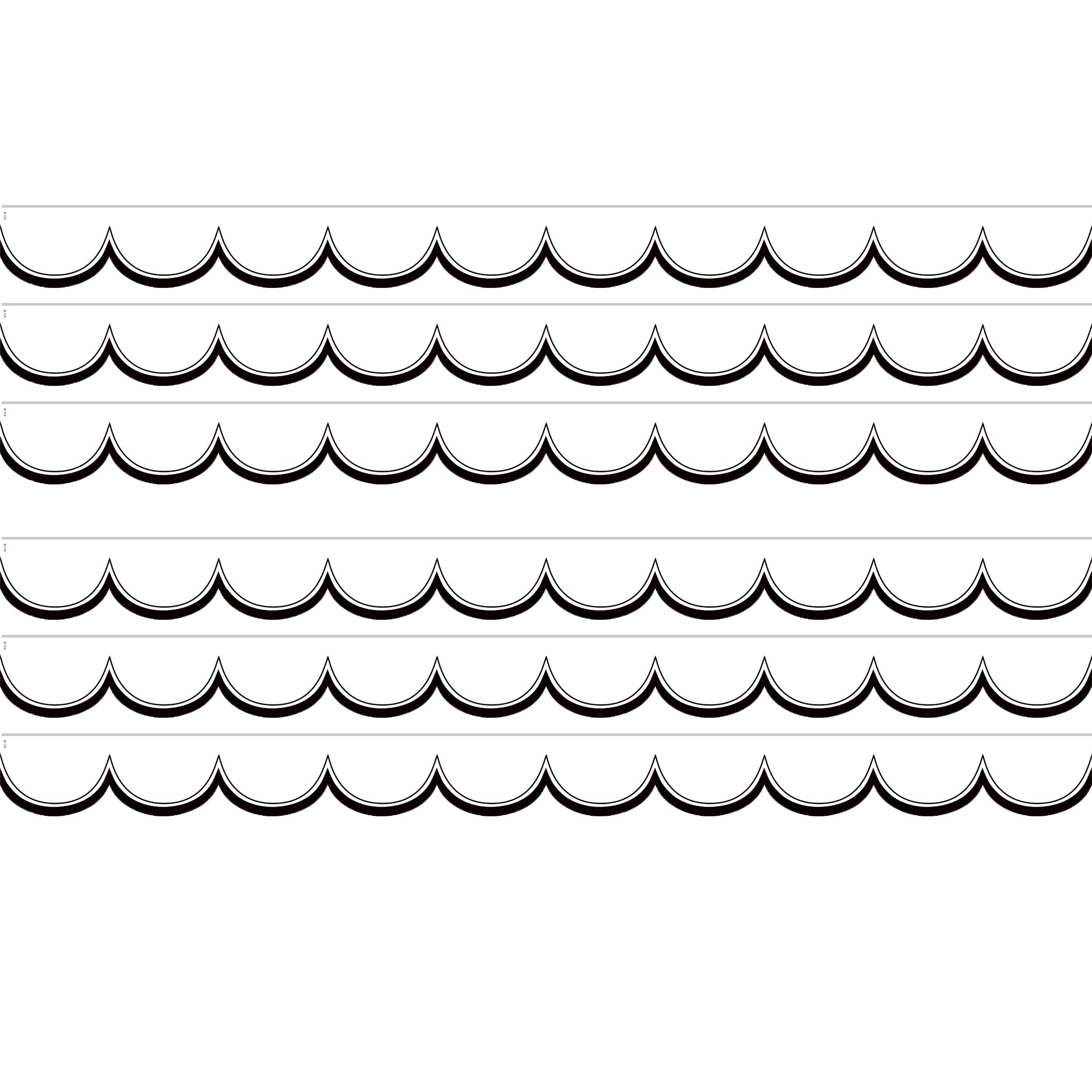 White with Black Scalloped Die-Cut Border Trim, 35 Feet Per Pack, 6 Packs