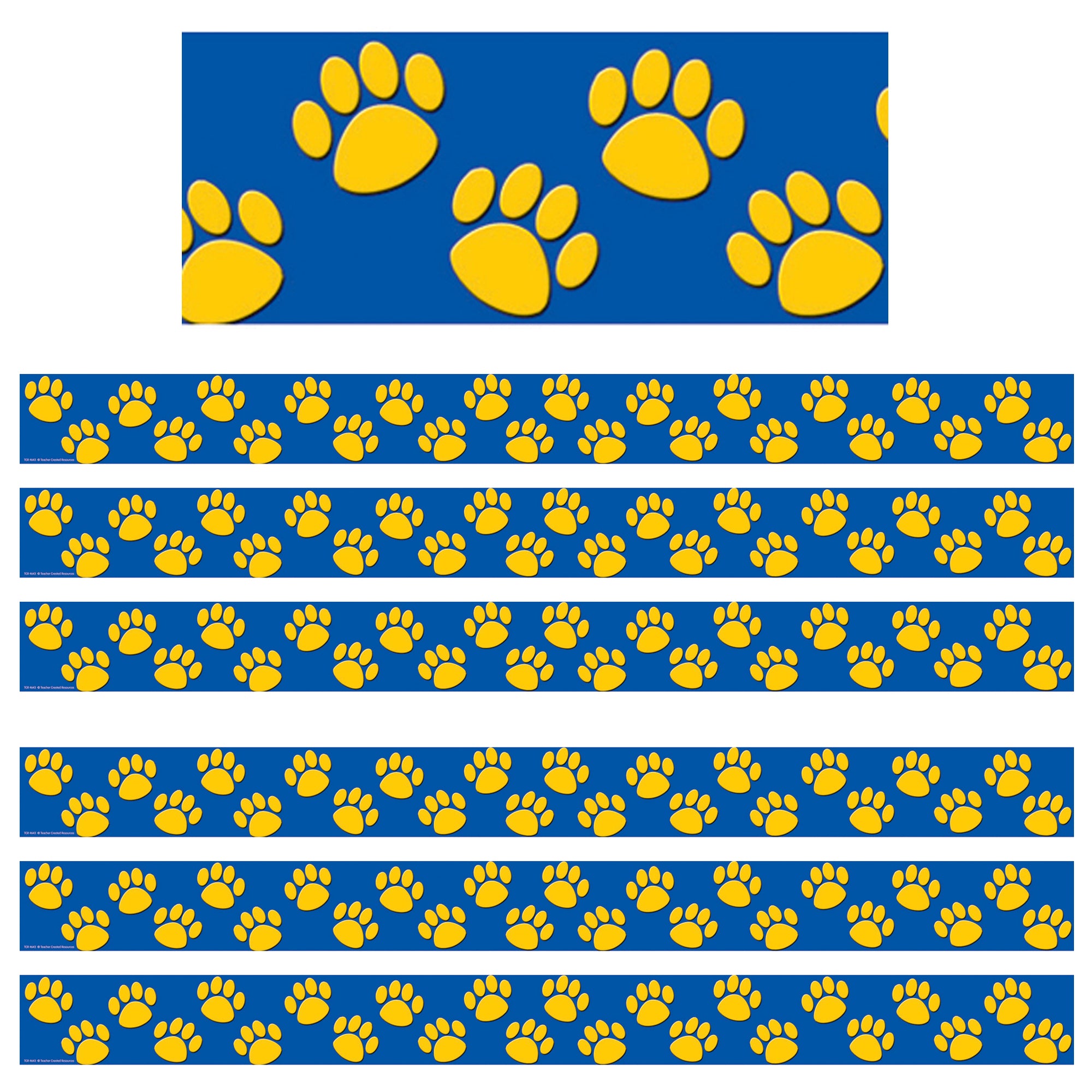 Blue with Gold Paw Prints Border Trim, 35 Feet Per Pack, 6 Packs