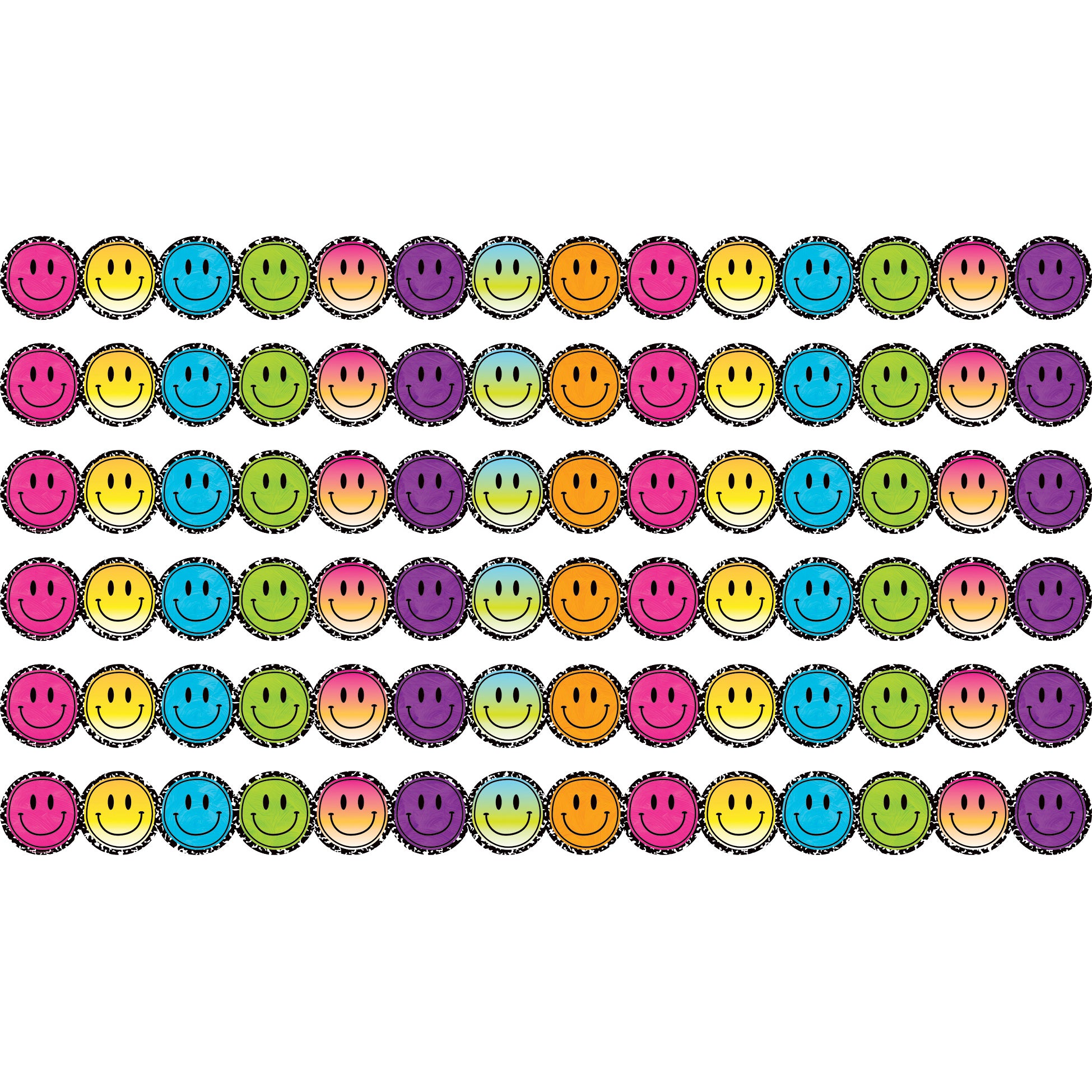 Brights 4Ever Smiley Faces Die-Cut Border Trim, 35 Feet Per Pack, 6 Packs