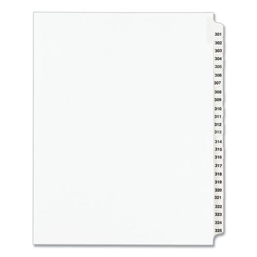 Preprinted Legal Exhibit Side Tab Index Dividers, Avery Style, 25-tab, 301 To 325, 11 X 8.5, White, 1 Set, (1342)