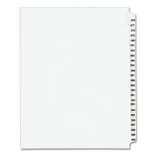 Preprinted Legal Exhibit Side Tab Index Dividers, Avery Style, 25-tab, 376 To 400, 11 X 8.5, White, 1 Set, (1345)