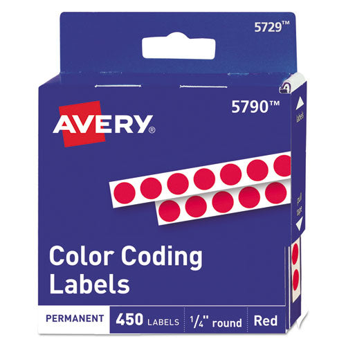 Handwrite-only Permanent Self-adhesive Round Color-coding Labels In Dispensers, 0.25" Dia, Red, 450/roll, (5790)