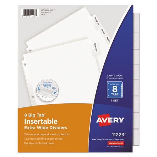 Insertable Big Tab Dividers, 8-tab, 11.13 X 9.25, White, Clear Tabs, 1 Set