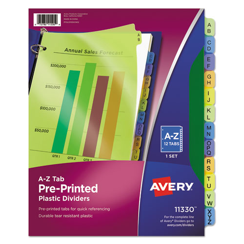 Durable Preprinted Plastic Tab Dividers, 12-tab, A To Z, 11 X 8.5, Assorted, 1 Set