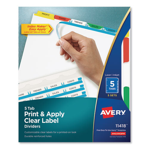 Print And Apply Index Maker Clear Label Dividers, 5-tab, Color Tabs, 11 X 8.5, White, Traditional Color Tabs, 5 Sets