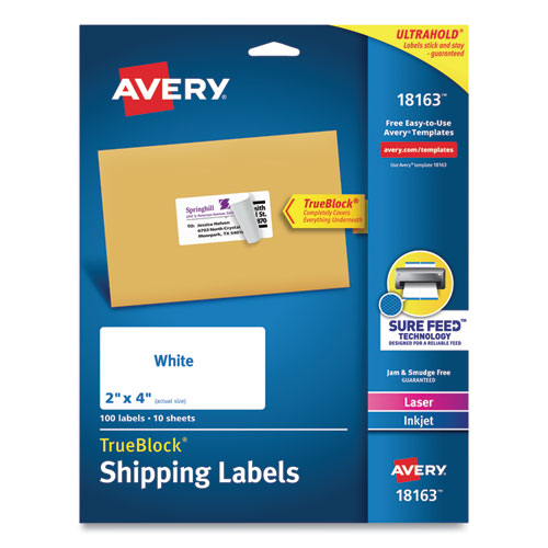 Shipping Labels W/ Trueblock Technology, Inkjet Printers, 2 X 4, White, 10/sheet, 10 Sheets/pack