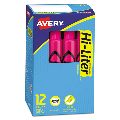 Hi-liter Desk-style Highlighters, Fluorescent Pink Ink, Chisel Tip, Pink/black Barrel, Dozen