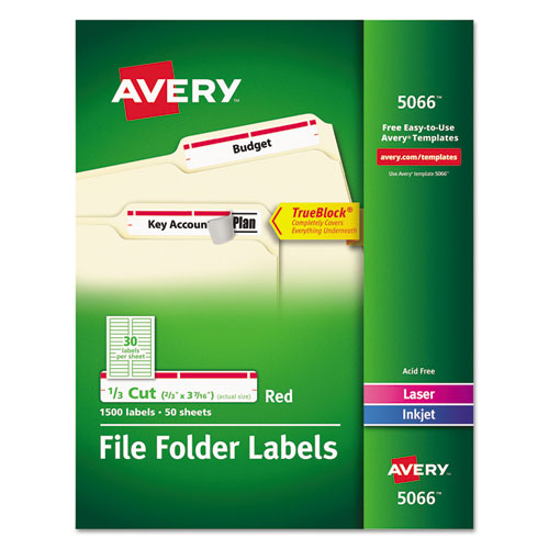 Permanent Trueblock File Folder Labels With Sure Feed Technology, 0.66 X 3.44, White, 30/sheet, 50 Sheets/box