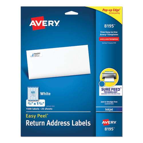 Easy Peel White Address Labels W/ Sure Feed Technology, Inkjet Printers, 0.66 X 1.75, White, 60/sheet, 25 Sheets/pack