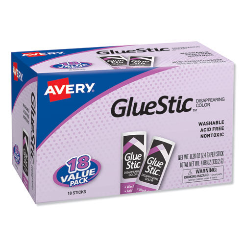 Permanent Glue Stic Value Pack, 0.26 Oz, Applies Purple, Dries Clear, 18/pack