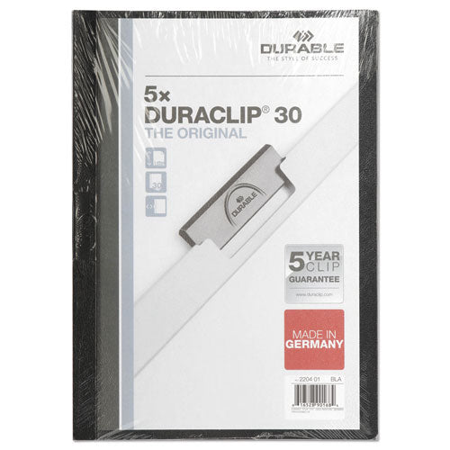 Duraclip Report Cover, Clip Fastener,  8.5 X 11, Clear/black, 5/pack