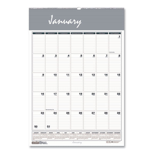 Bar Harbor Recycled Wirebound Monthly Wall Calendar, 12 X 17, White/blue/gray Sheets, 12-month (jan-dec): 2024