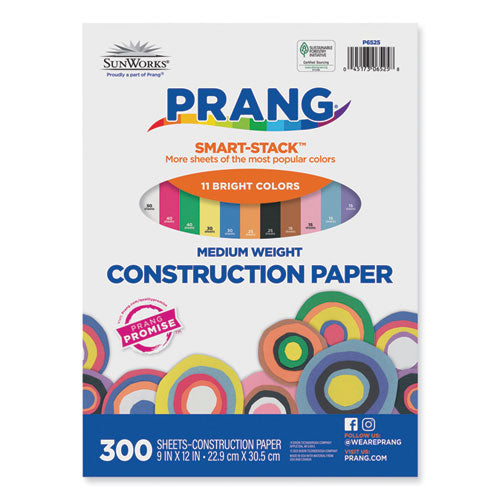 Sunworks Construction Paper Smart-stack, 50 Lb Text Weight, 9 X 12, Assorted, 300/pack