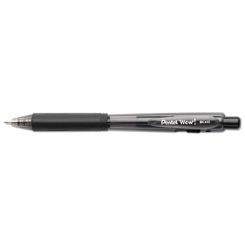 Wow! Ballpoint Pen, Retractable, Medium 1 Mm, Black Ink, Black Barrel, Dozen