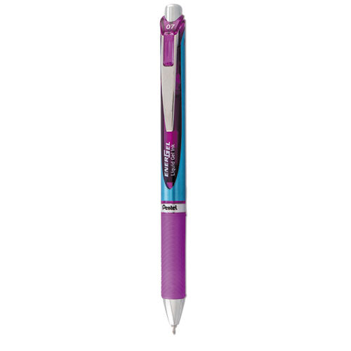 Energel Rtx Gel Pen, Retractable, Medium 0.7 Mm Needle Tip, Violet Ink, Violet/gray Barrel