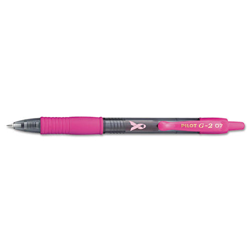 G2 Premium Breast Cancer Awareness Gel Pen, Retractable, Fine 0.7 Mm, Black Ink, Translucent Pink Barrel, Dozen