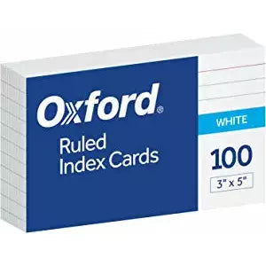 Oxford® Ruled Index Cards, 3" x 5", 100 Per Pack - A1 School Supplies