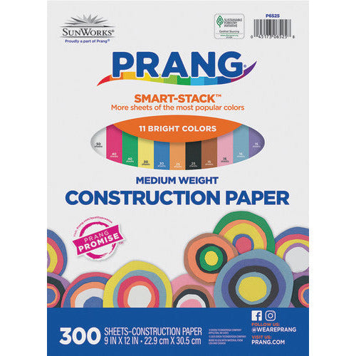 Prang® (Formerly Sunworks®) Smart-Stack™ Construction Paper Assortment, 9" X 12", 300 Sheets - A1 School Supplies